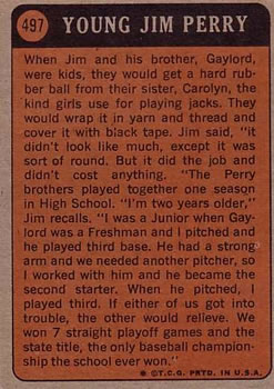 Jim Perry  baseball card collectible - Main Image 2