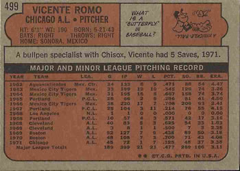 Vicente Romo  baseball card collectible - Main Image 2