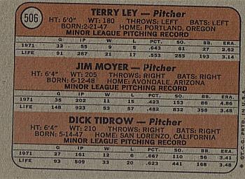 Indians 1972 Rookie Stars (Terry Ley / Jim Moyer / Dick Tidrow)  baseball card collectible - Main Image 2