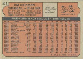 Jim Hickman  baseball card collectible - Main Image 2