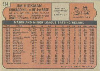 Jim Hickman  baseball card collectible - Main Image 2