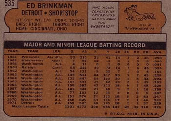 Ed Brinkman  baseball card collectible - Main Image 2