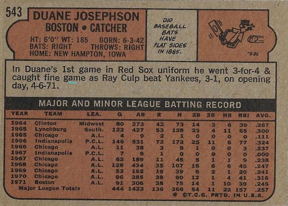 Duane Josephson  baseball card collectible - Main Image 2