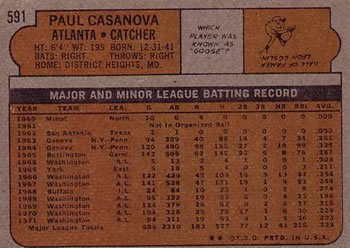 Paul Casanova  baseball card collectible - Main Image 2