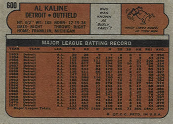 Al Kaline  baseball card collectible - Main Image 2