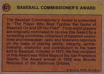 Commissioners Award  baseball card collectible - Main Image 2
