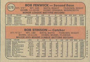 Astros 1972 Rookie Stars (Bob Fenwick / Bob Stinson)  baseball card collectible - Main Image 2