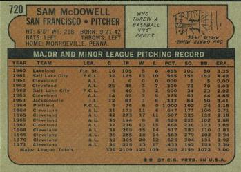 Sam McDowell  baseball card collectible - Main Image 2