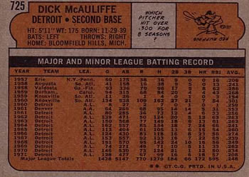 Dick McAuliffe  baseball card collectible - Main Image 2