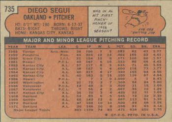 Diego Segui  baseball card collectible - Main Image 2