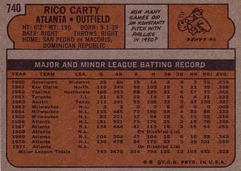 Rico Carty  baseball card collectible - Main Image 2