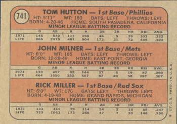 A.L.-N.L. 1972 Rookie Stars (Tom Hutton / John Milner / Rick Miller)  baseball card collectible - Main Image 2