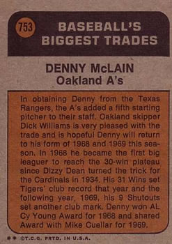 Denny McLain  baseball card collectible - Main Image 2