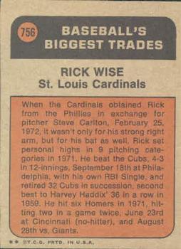 Rick Wise  baseball card collectible - Main Image 2