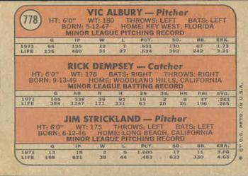 Twins 1972 Rookie Stars (Vic Albury / Rick Dempsey / Jim Strickland)  baseball card collectible - Main Image 2