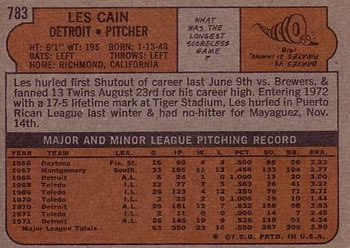 Les Cain  baseball card collectible - Main Image 2