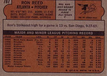 Ron Reed  baseball card collectible - Main Image 2