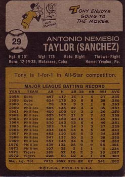 Tony Taylor  baseball card collectible - Main Image 2