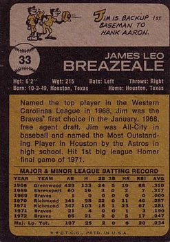 Jim Breazeale  baseball card collectible - Main Image 2
