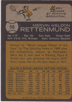 Merv Rettenmund  baseball card collectible - Main Image 2