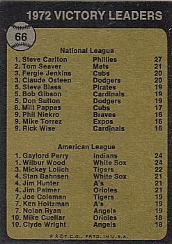 1972 Victory Leaders (Steve Carlton / Gaylord Perry / Wilbur Wood)  baseball card collectible - Main Image 2