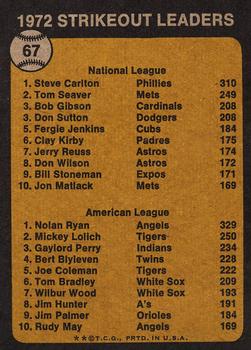 1972 Strikeout Leaders (Steve Carlton / Nolan Ryan)  baseball card collectible - Main Image 2