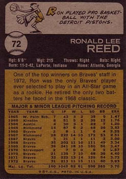 Ron Reed  baseball card collectible - Main Image 2