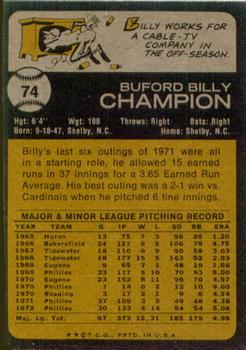 Billy Champion  baseball card collectible - Main Image 2