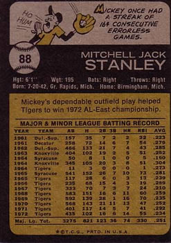 Mickey Stanley  baseball card collectible - Main Image 2