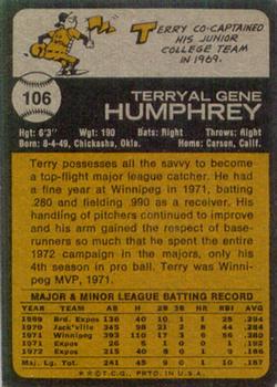Terry Humphrey  baseball card collectible - Main Image 2