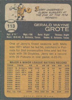 Jerry Grote  baseball card collectible - Main Image 2