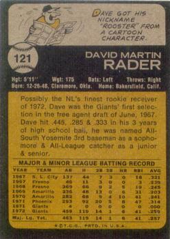Dave Rader  baseball card collectible - Main Image 2