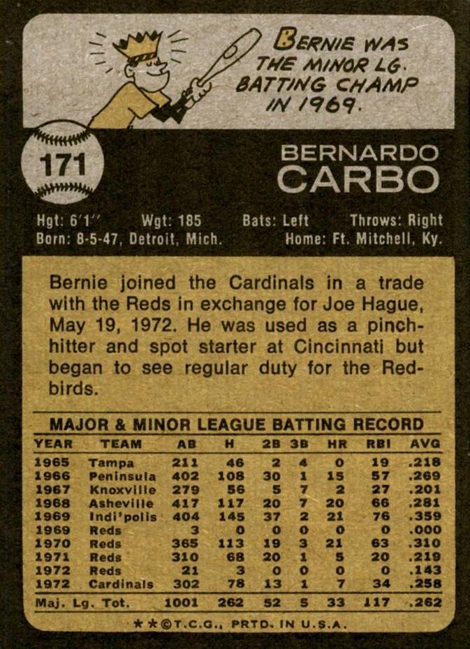 Bernie Carbo  baseball card collectible - Main Image 2