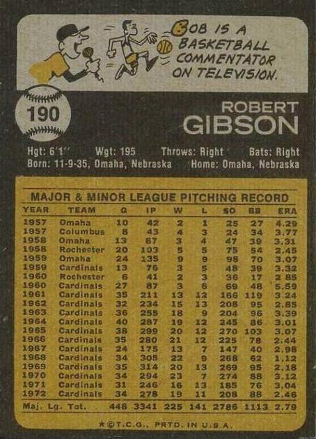 Bob Gibson  baseball card collectible - Main Image 2