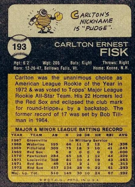 Carlton Fisk  baseball card collectible - Main Image 2