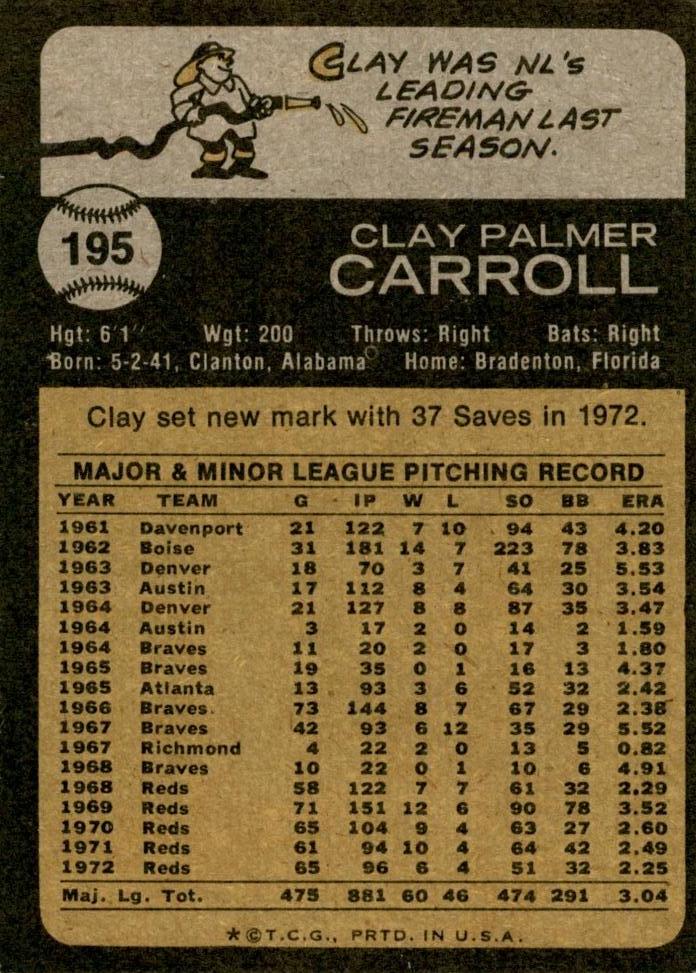 Clay Carroll  baseball card collectible - Main Image 2