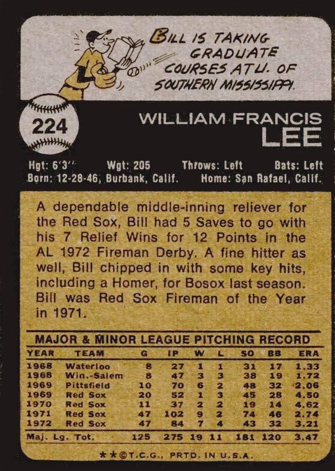 Bill Lee  baseball card collectible - Main Image 2