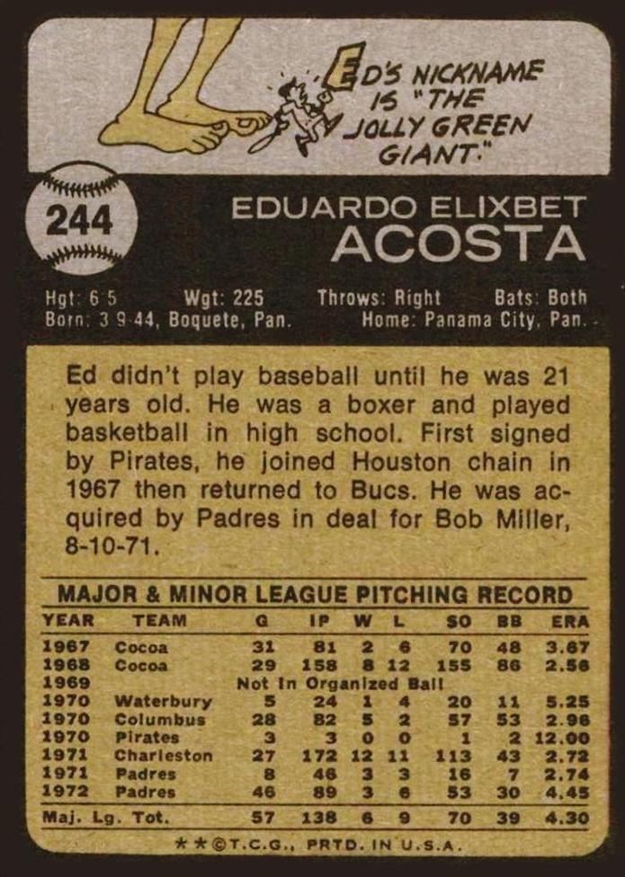 Ed Acosta  baseball card collectible - Main Image 2