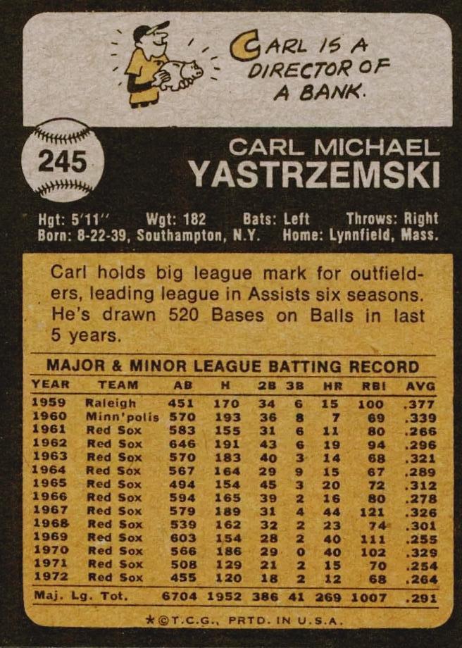 Carl Yastrzemski  baseball card collectible - Main Image 2