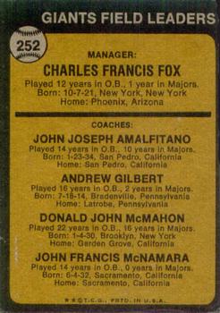 Giants Field Leaders (Charlie Fox / Joe Amalfitano / Andy Gilbert / Don McMahon / John McNamara)  baseball card collectible - Main Image 2