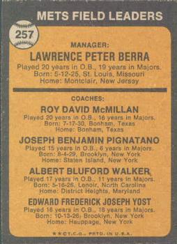 Mets Field Leaders (Yogi Berra / Roy McMillan / Joe Pignatano / Rube Walker / Eddie Yost)  baseball card collectible - Main Image 2
