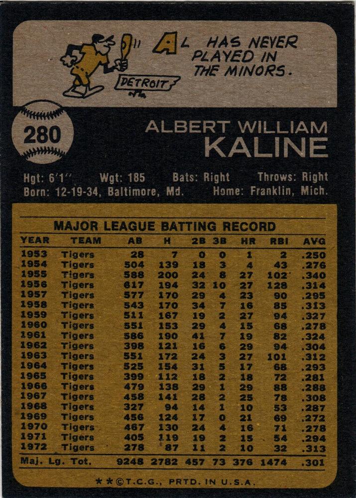 Al Kaline  baseball card collectible - Main Image 2