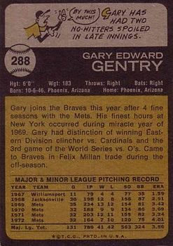 Gary Gentry  baseball card collectible - Main Image 2