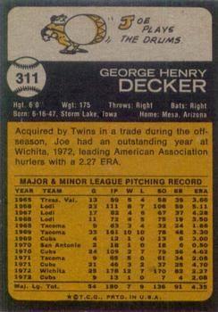 Joe Decker  baseball card collectible - Main Image 2