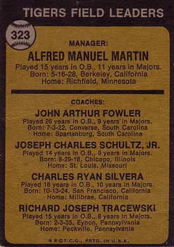Tigers Field Leaders (Billy Martin / Art Fowler / Joe Schultz / Charlie Silvera / Dick Tracewski)  baseball card collectible - Main Image 2