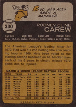 Rod Carew  baseball card collectible - Main Image 2