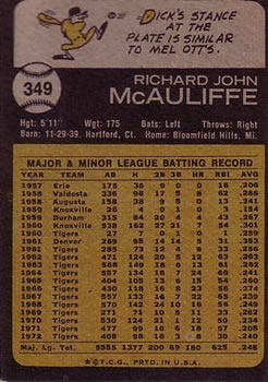 Dick McAuliffe  baseball card collectible - Main Image 2