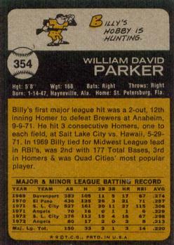 Billy Parker  baseball card collectible - Main Image 2