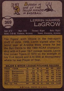 Lerrin LaGrow  baseball card collectible - Main Image 2