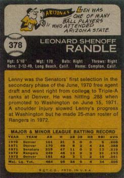 Lenny Randle  baseball card collectible - Main Image 2